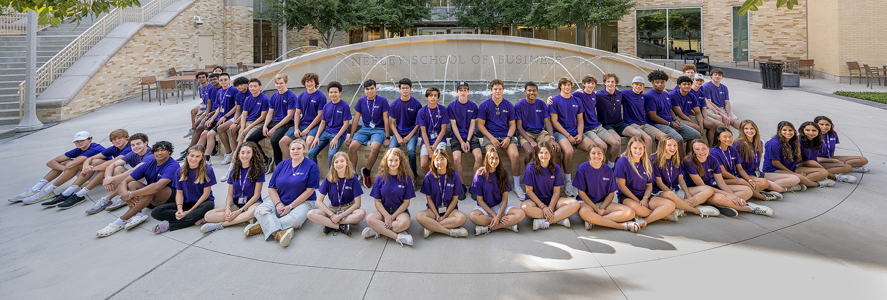 Section Image: Neeley Analytics Academy students at the Neeley fountain. 
