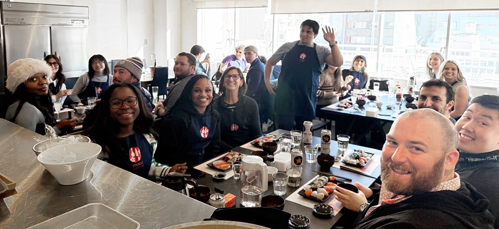 TCU students in a dining room