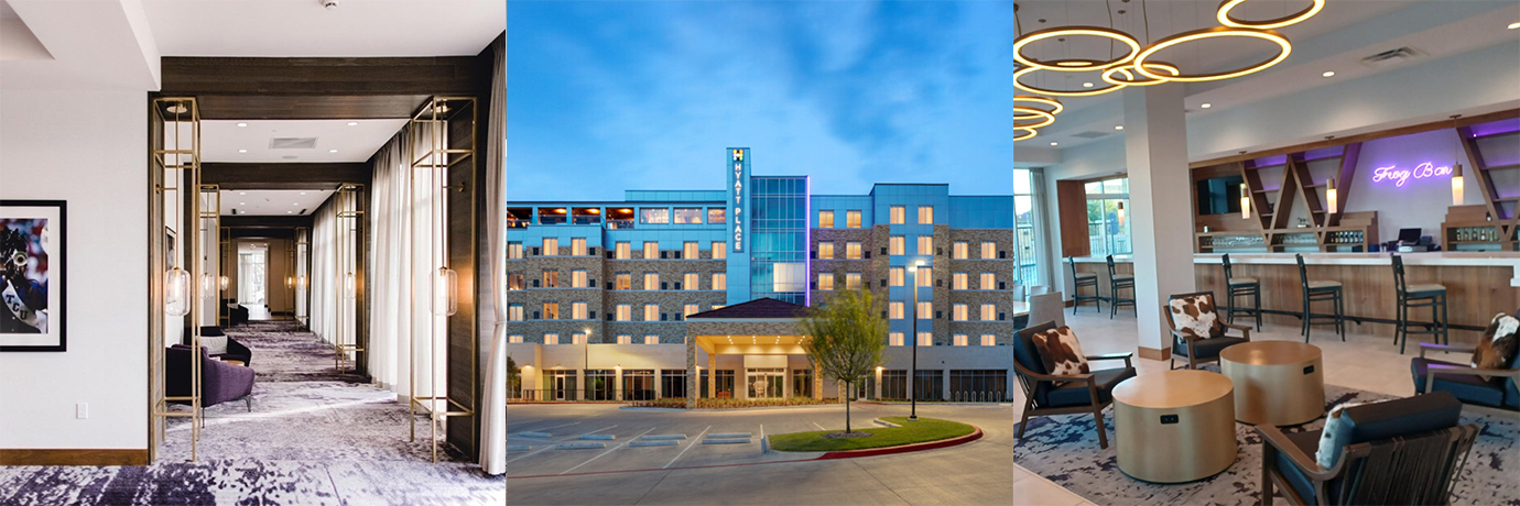 Interior and exterior images of the TCU Hyatt