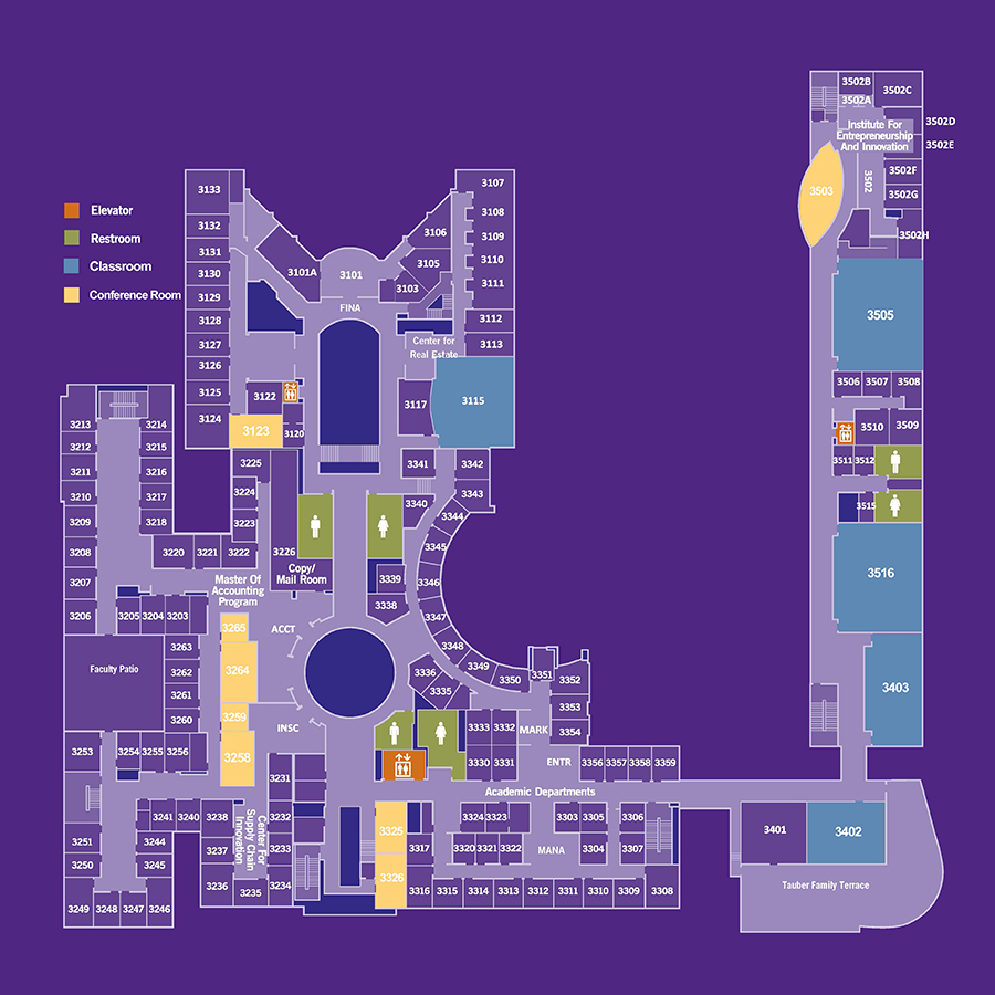 Building map with room locations of the third floor