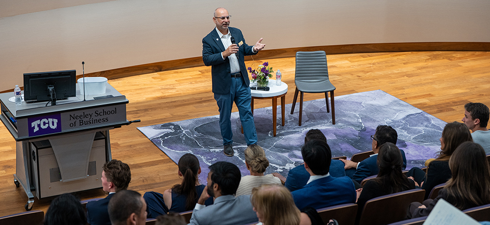 Section Image: Student and Faculty Leaders on the stage in Shaddock Auditorim 