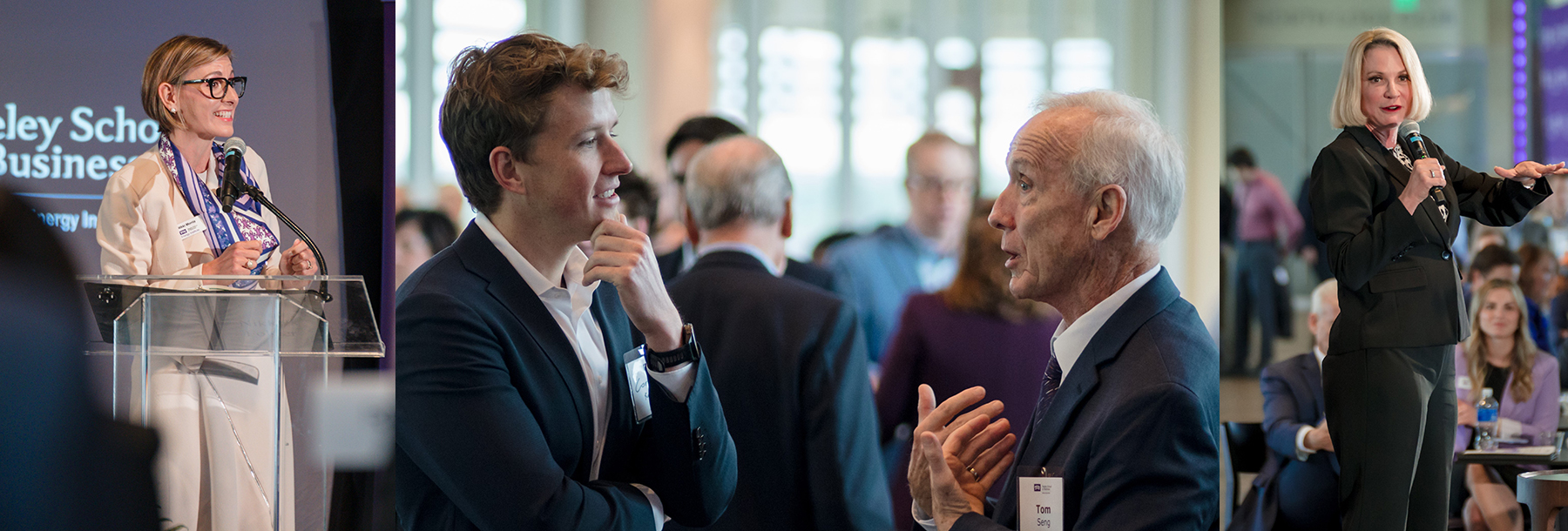 Section Image: Nikki Morris, Tom Seng talking with a young man, Dawn Buckingham 