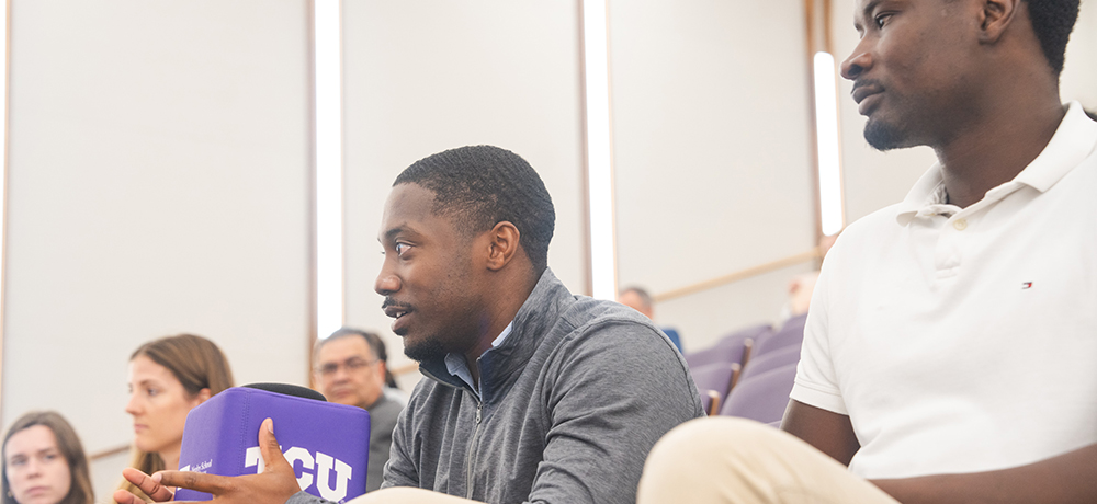 Audience members participate and ask questions with mobile microphone