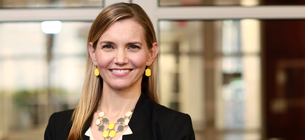 Abbie Shipp in front of the Neeley School of Business